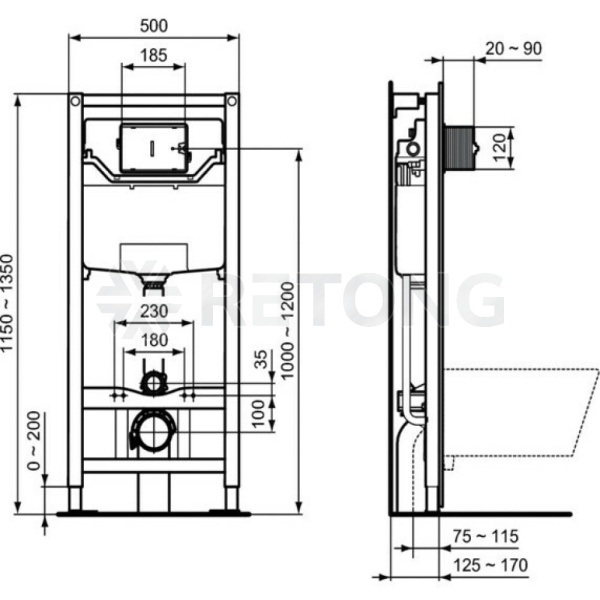 Инсталляция д/унит PROSYS 120M б/кнопки мех Ideal Standard R020467