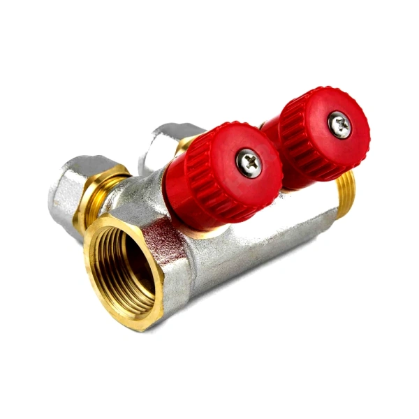Коллектор лат клап рег красн 3/4" м/р 2в Дн16 обжим мп 35мм Aquasfera 7018-01