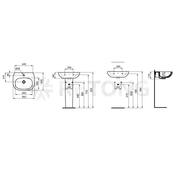 Умывальник TESI 50 1/вел 1/отв б/к Ideal Standard T009401