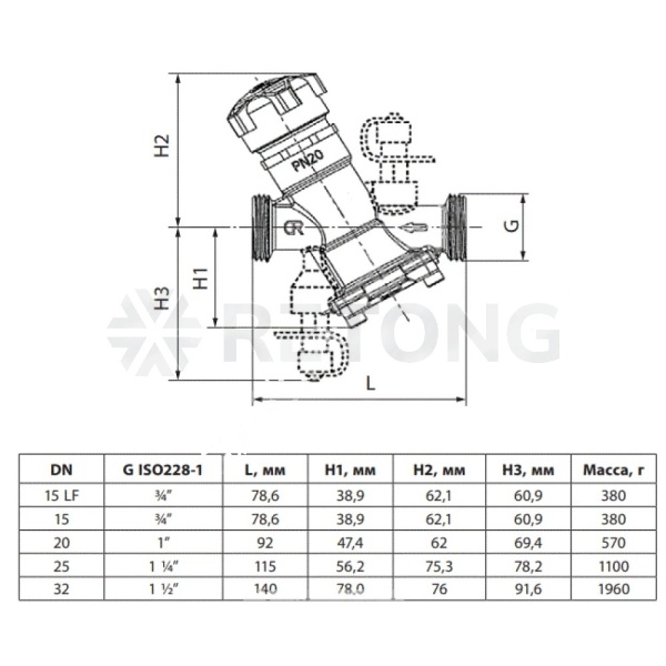Клапан баланс авт лат AQT-R Ду20 Ру20 р/р нип Ридан 003Z1813R