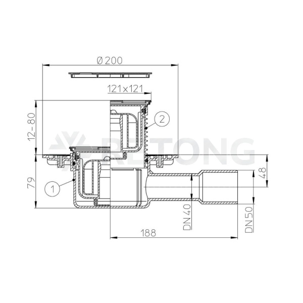 Трап рег гор/вып сух/затв Дн40/50 нерж/реш 115х115 HL HL510NPr-3000