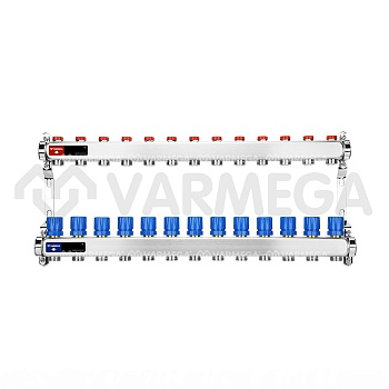 Распределительный коллектор (группа) для отопления Varmega VM15513 ВР 1", на 13 контуров 3/4" EK, не