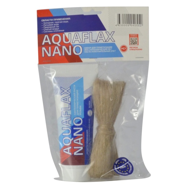 Набор для уплотнения резьбы лен (ЕВРО) 40гр+паста 270гр AQUAFLAX NANO 04055