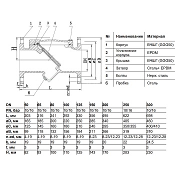 Клапан обр чуг пов 3040 Ду300 Ру10/16 фл д/ст+EPDM Benarmo