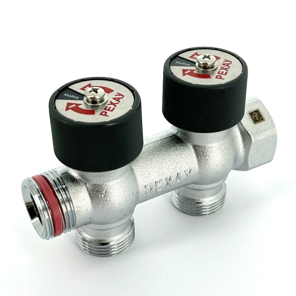Коллектор лат клап запорн-рег 3/4" м/р 2в 3/4" н/р Рехау 11316443001