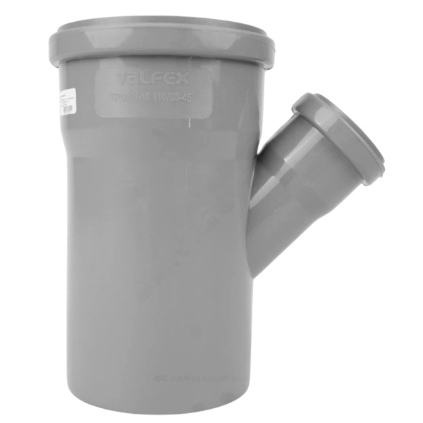 Тройник PP-H сер б/н Дн50х40х45гр перех в/к BASE VALFEX 22050040