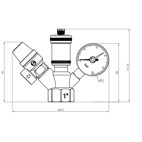Группа безопасности д/котла SG10 1" м/м лат 3бар до 44кВт SantechSystems