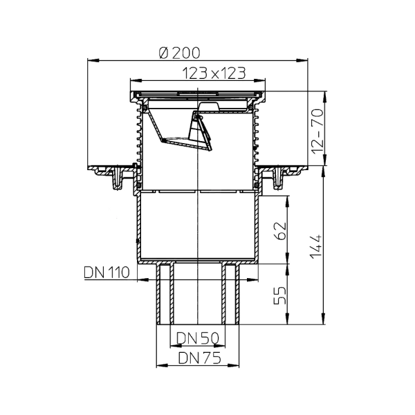 Трап рег верт/вып сух/затв Дн50/75/110 нерж/реш 115х115 HL HL310N.2
