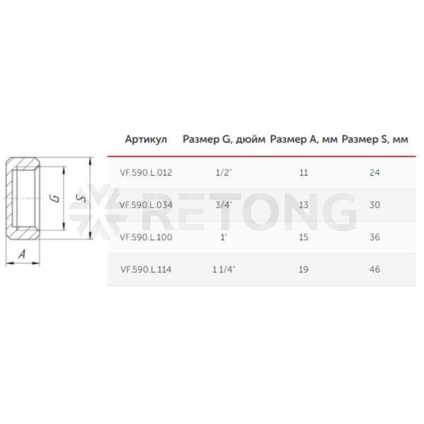 Заглушка лат Ду20 ВР VALFEX VF.590.L.034