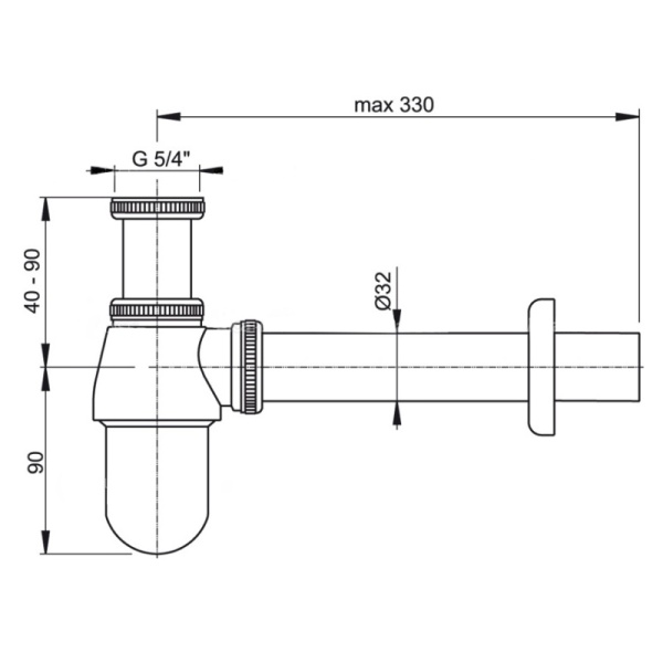 Сифон умыв бут б/вып 1 1/4"x32 лат пр/тр 32 хром Alca A431