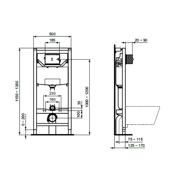 Инсталляция д/унит PROSYS 120P кнопка пневм хр OLEAS P1 Ideal Standard R0309AA