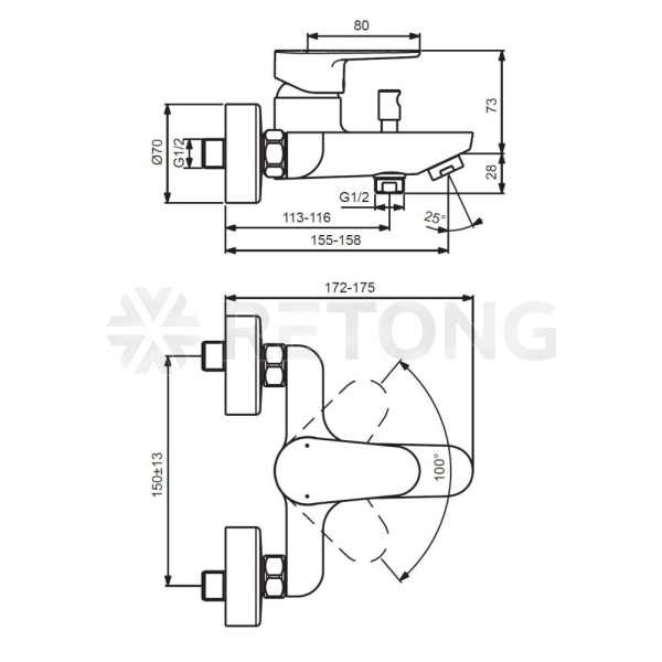 Смес/ванна CERAFINE O однор кор/изл б/к Ideal Standard BC500AA