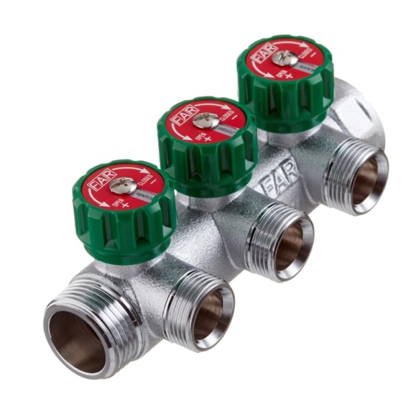 Коллектор лат клап рег 3/4" м/р 4в 1/2" ЕК н/р в/к ПУ 45мм Far FK 3824 3412UN