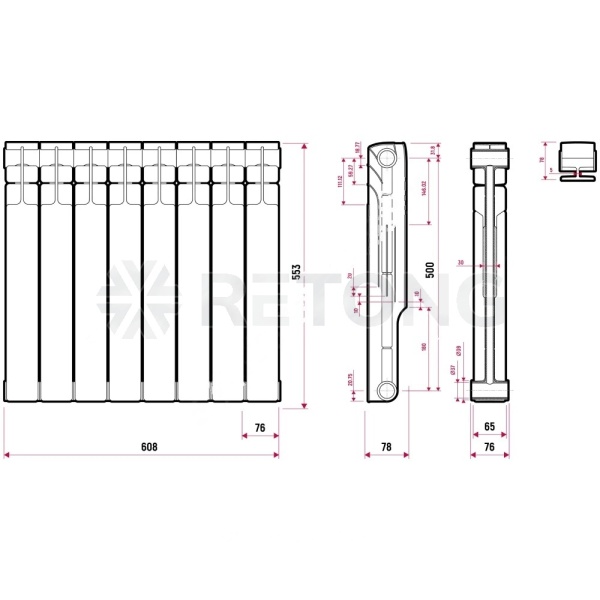 Радиатор бимет Plus BM 500 8 секц 960Вт Ogint