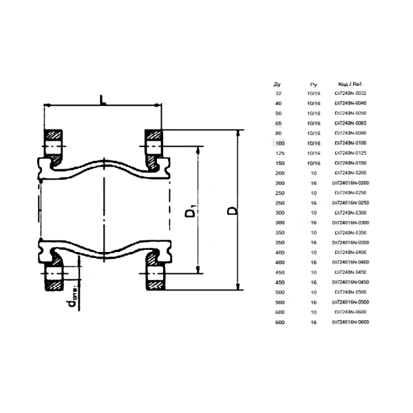 Компенсатор EPDM Ду200 Ру10 фл L205 25/16 Tecofi DI7240N-0200