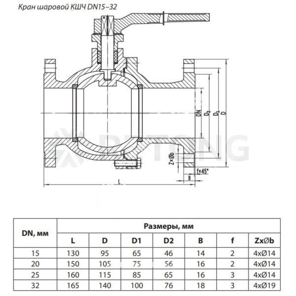 Кран шар чуг КШЧ Ду20 Ру16 фл полн 150С Ридан 082X4801R