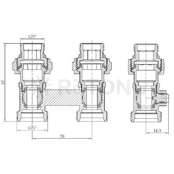 Узел ниж/п Ду15 Ру10 1/2x3/4" ЕК прям в/к двухтр Ogint .