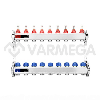 Распределительный коллектор (группа) с расходомерами Varmega VM15109 ВР 1", на 9 контуров 3/4" EK, н