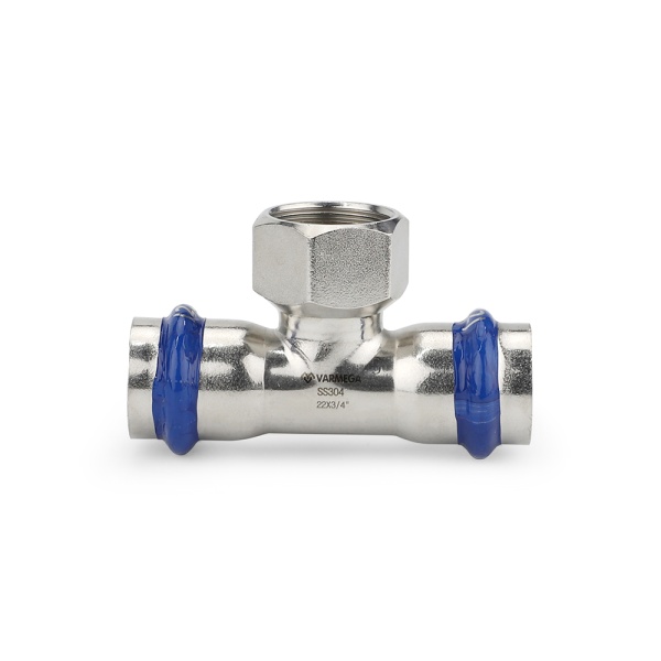 Тройник раструбный Varmega Inox Press с внутренней резьбой VM720420642, 42×1"×42