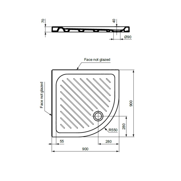 Поддон керам Fresh 90х90 полукруг бел рифл б/к Vidima W833561