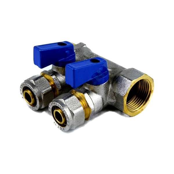 Коллектор лат шар/к син 3/4" м/р 2в Дн16 обжим мп 35мм Aquasfera 7015-01 .
