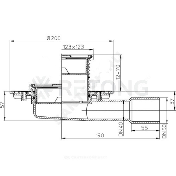 Трап рег гор/вып Дн40/50 нерж/реш 115х115 HL HL90