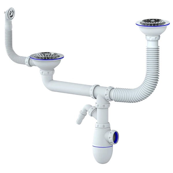 Сифон мойки 2чаши бут г/пер 3 1/2"x40 отв нерж/сетка Unicorn B710VP