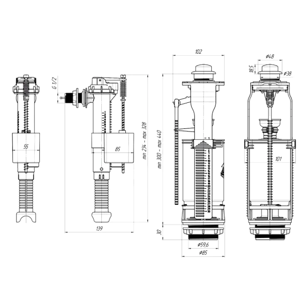 Арматура д/бачка набор 1/2" пл/ш б/под хр кноп 1реж АНИ Пласт WC8010C