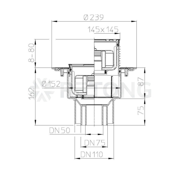 Трап рег верт/вып сух/затв Дн50/75/110 нерж/реш 138х138 HL HL3100Pr
