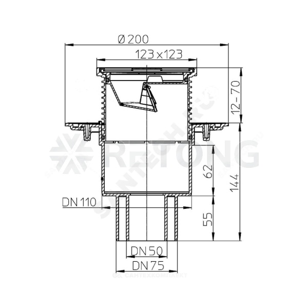 Трап рег верт/вып сух/затв Дн50/75/110 нерж/реш 115х115 HL HL310N.2