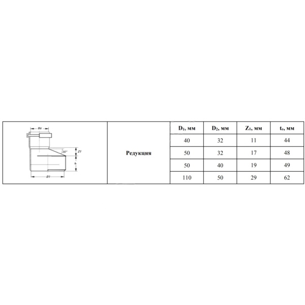 Переход PP-H эксц сер б/н Дн50х40 в/к BASE VALFEX 25050040