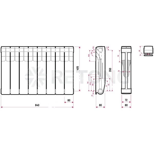 Радиатор бимет Ultra Plus 350 8 секц 840Вт Ogint
