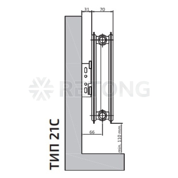 Радиатор панель С 21 500х700 1214Вт бок/п RAL9016 Heaton Plus