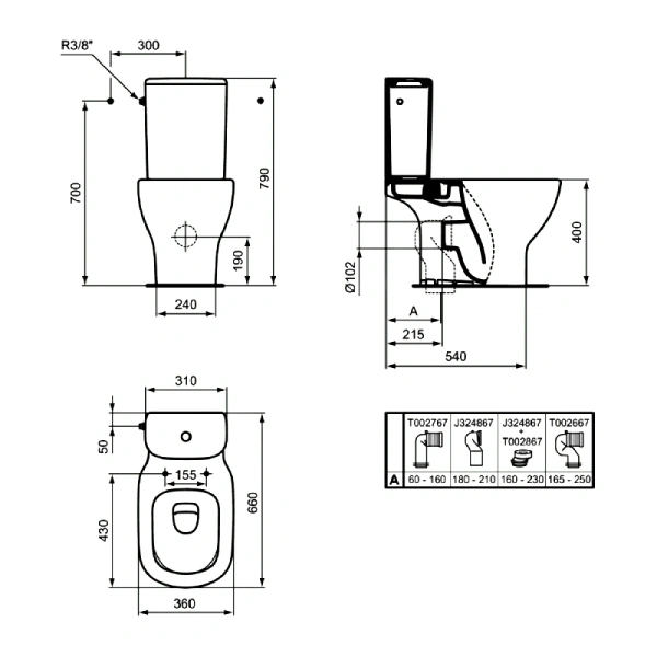 Унитаз б/бачка TESI б/о г/вып б/сид Ideal Standard T008701