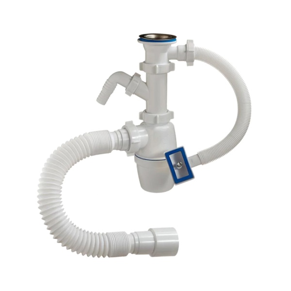 Сифон мойки бут г/пер 1 1/2"x40 гофр 40х40/50 отв нерж/сетка Орио А-4010