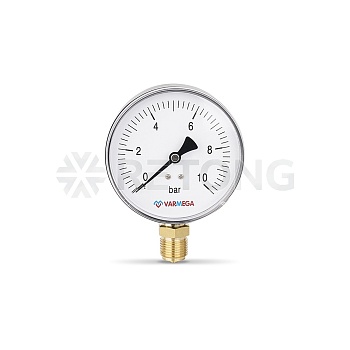 Манометр радиальный Varmega VMMT10-101004, диаметр 100 мм, 10 бар, 1/2"