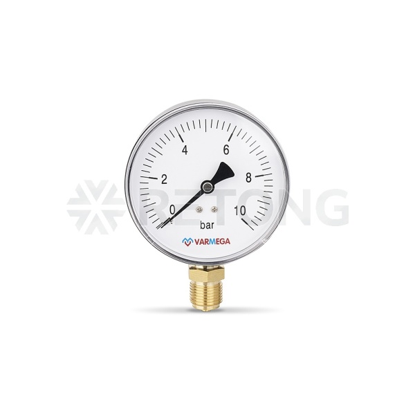 Манометр радиальный Varmega VMMT10-101004, диаметр 100 мм, 10 бар, 1/2"