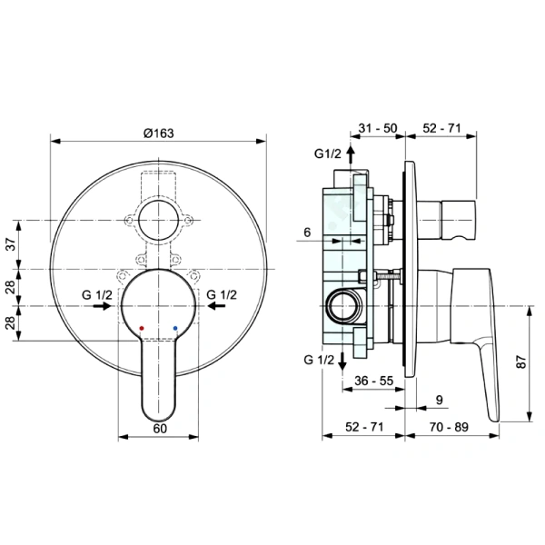 Смес встр/ванна SESIA однор скрыт/м со встр част б/к Ideal Standard A6945AA