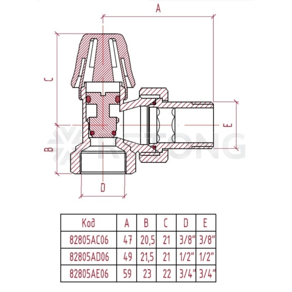 Клапан запорн 805 Ду15 Ру10 ВР угл Icma 82805AD06