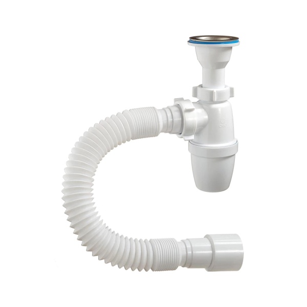 Сифон умыв/мойка бут лит/вып 1 1/2"x40 гофр 40х40/50 нерж/сетка Орио А-32019