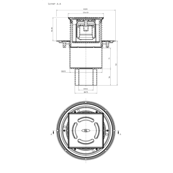 Трап рег верт/вып сух/затв Дн50/75/110 нерж/реш 115х115 HL HL310Prblue-3000