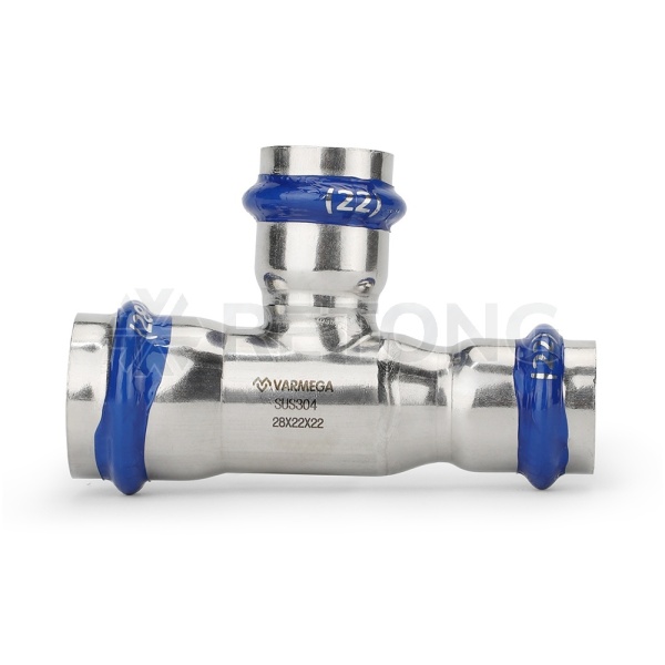 Тройник раструбный Varmega Inox Press переходной VM719282222, 28×22×22 мм