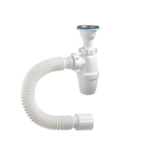 Сифон умыв бут лит/вып 1 1/4"x40 гофр 40х50 нерж/сетка Орио А-328921