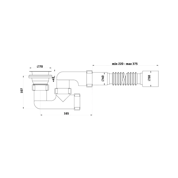 Сифон д/поддона рег 1 1/2"x50 гофр 40х50 нерж/сетка АНИ Пласт E215