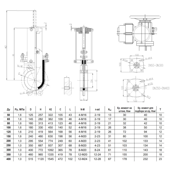 Задвижка шибер чуг м/фл Ду150 Ру16 2/ст п/эл NBR 1121A Benarmo