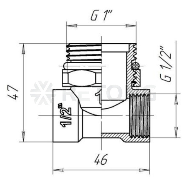 Тройник лат коллект 1"х1/2"х1/2" Апогей 340001