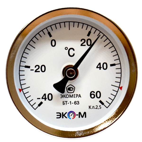 Термометр биметалл БТ-1 -40+60С Дк63 L=60 G1/2" осев ЭКОМЕРА БТ-1-63-40...60С-L60