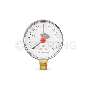 Манометр радиальный Varmega VMMT11-630402, диаметр 63 мм, 4 бар, 1/4", с индикатором предела