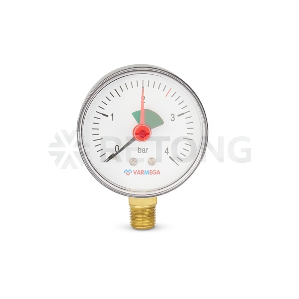 Манометр радиальный Varmega VMMT11-630402, диаметр 63 мм, 4 бар, 1/4", с индикатором предела