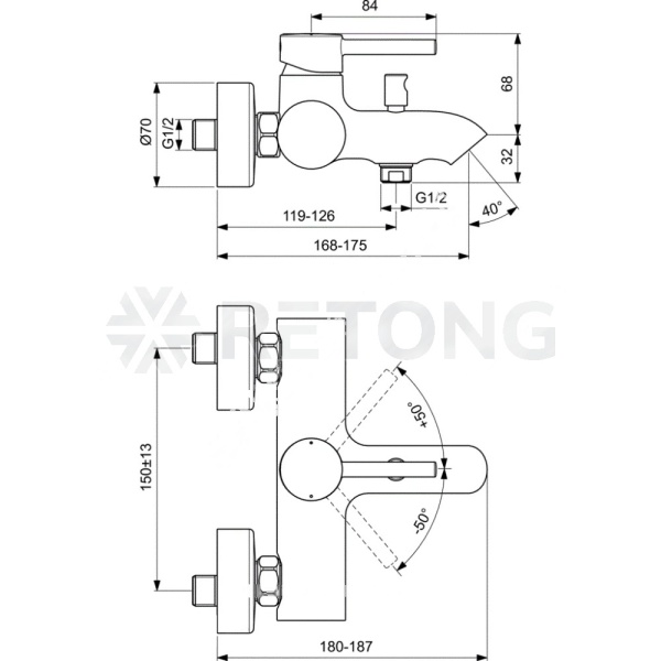 Смес/ванна KOLVA однор кор/изл б/к Ideal Standard BC675U5